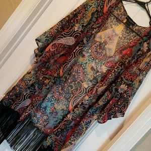 Fringe paisley kimono